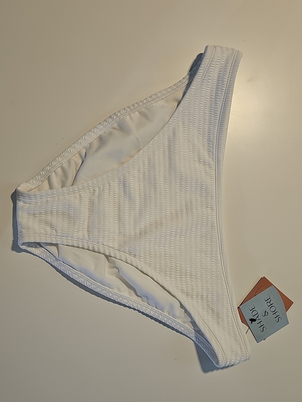 Shade & Shore Women's L White Textured Seersucker Medium Coverage Bikini Bottom